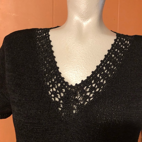 Josephine Chaus Black V-Neck Knit Top L - Picture 2 of 12